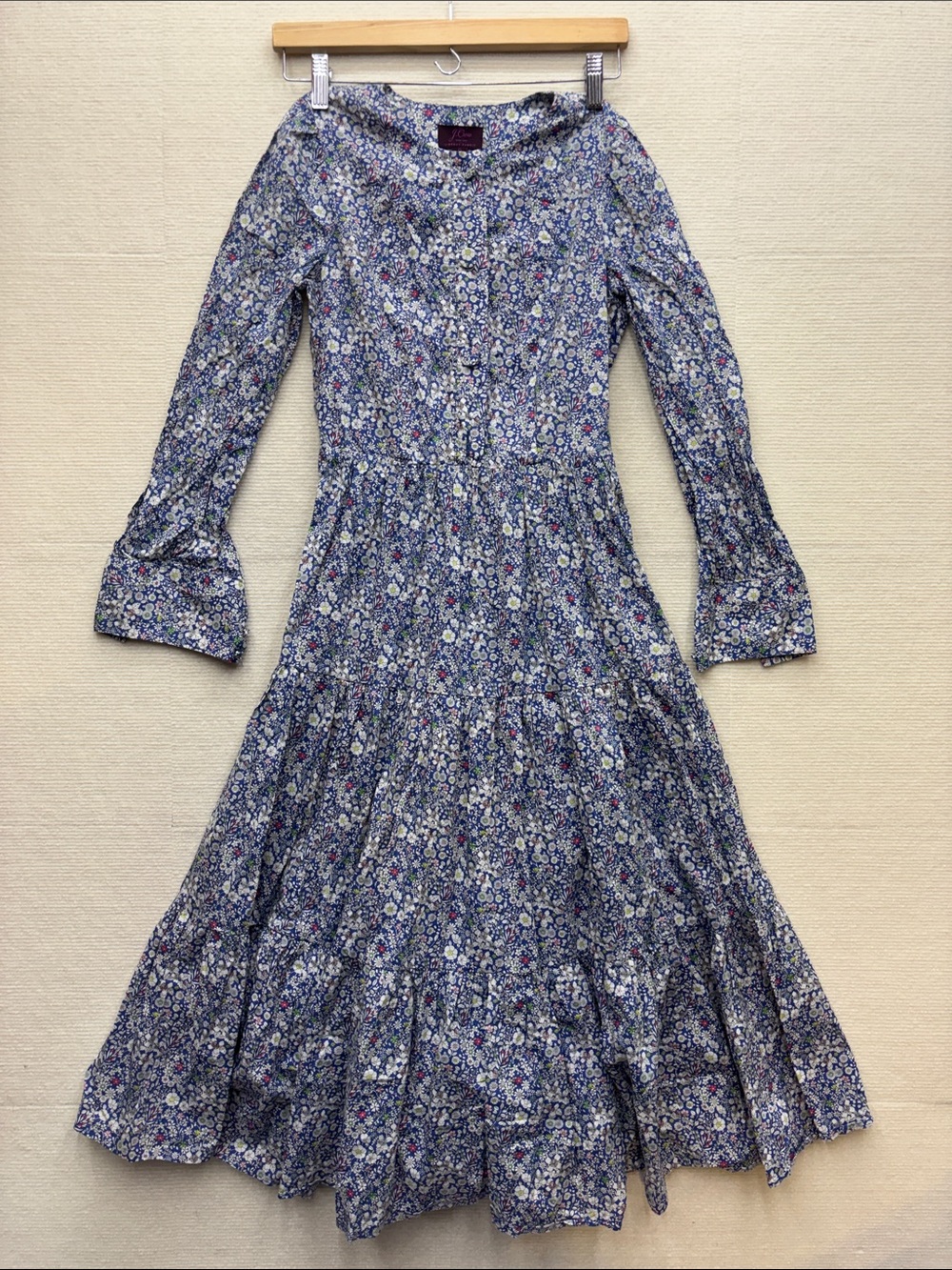J. Crew | liberty fabric 0 Floral Blue Long-Sleeve Tiered Maxi Dress